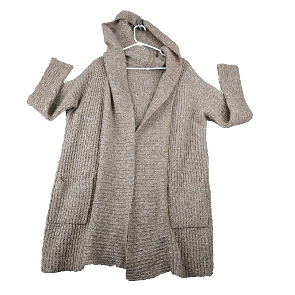 Cozy Casual Hooded Cardigan Women S/M Oversized Brown Knit Open Front Sweater - Picture 1 of 9